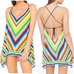 NWT Trina Turk Multicolor Aveiro Striped Scarf Coverup Dress
